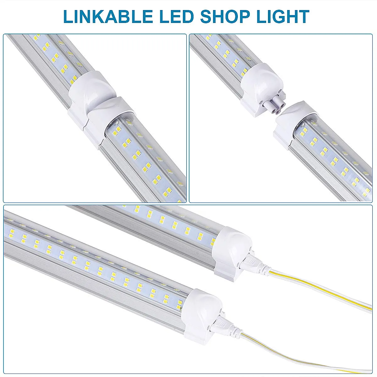 (10-Pack) 8ft LED Shop Light Fixture, 120W 19000LM 6000K, Cold White, V Shape, Clear Cover, Hight Output, Linkable Shop Lights, T8 LED Tube Lights, LED Shop Lights for Garage 8 Foot with Plug