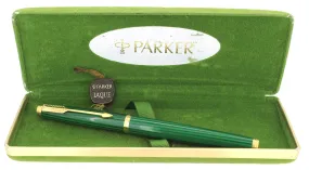1984 PARKER 75 LAQUE MALACHITE GREEN 14K FINE NIB FOUNTAIN PEN NOS NEVER INKED