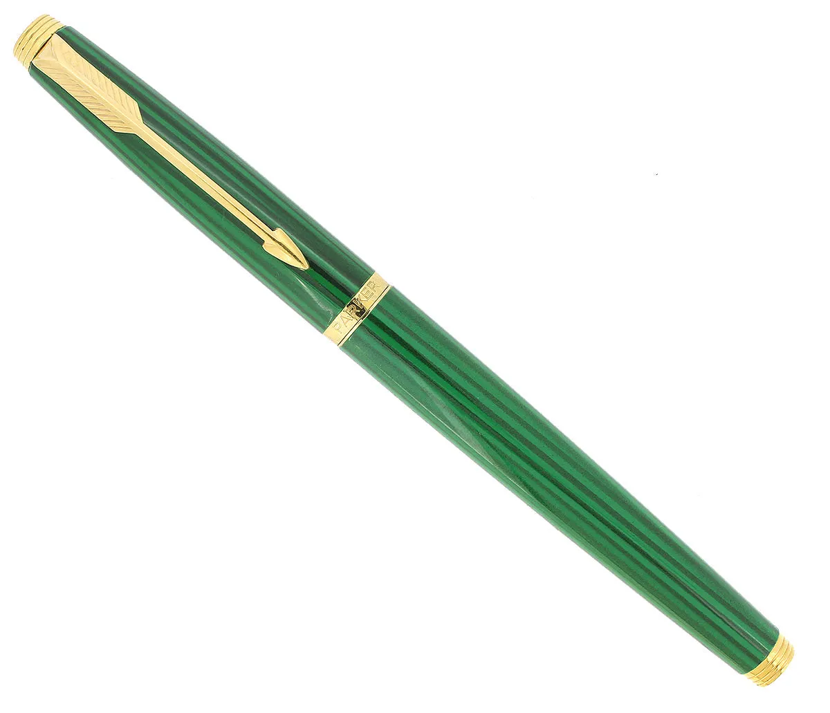 1984 PARKER 75 LAQUE MALACHITE GREEN 14K FINE NIB FOUNTAIN PEN NOS NEVER INKED