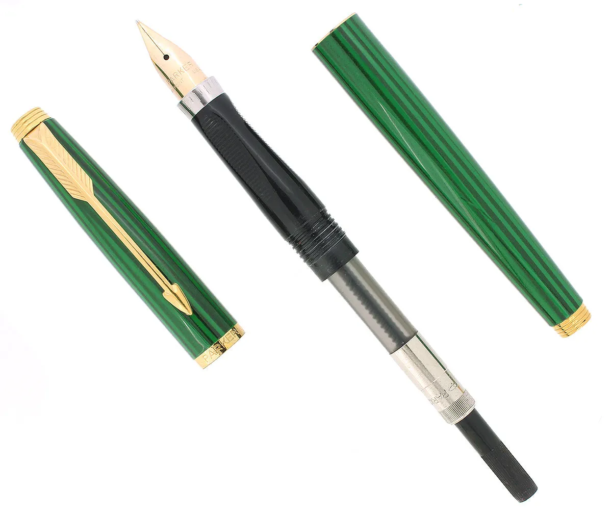 1984 PARKER 75 LAQUE MALACHITE GREEN 14K FINE NIB FOUNTAIN PEN NOS NEVER INKED