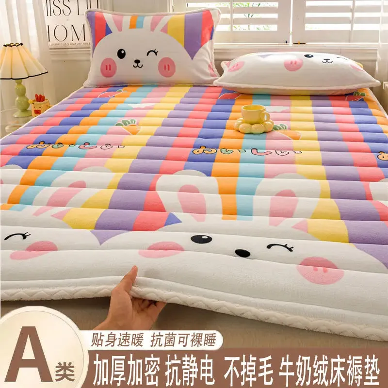 1pc Foldable Plush Tatami Floor Bed Mat Bedsheet Winter Milk Flannel Warm Soft Mattress Toppers Home Dormitory Bunk Bedspread
