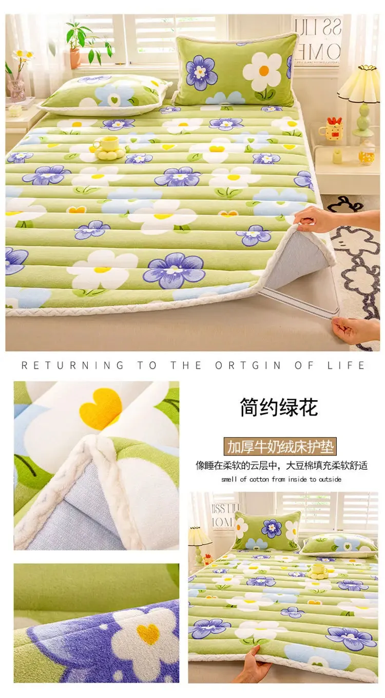 1pc Foldable Plush Tatami Floor Bed Mat Bedsheet Winter Milk Flannel Warm Soft Mattress Toppers Home Dormitory Bunk Bedspread