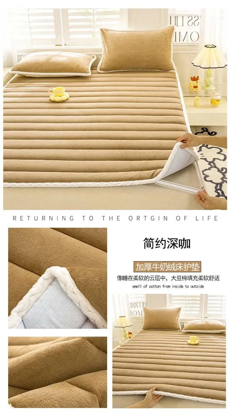 1pc Foldable Plush Tatami Floor Bed Mat Bedsheet Winter Milk Flannel Warm Soft Mattress Toppers Home Dormitory Bunk Bedspread