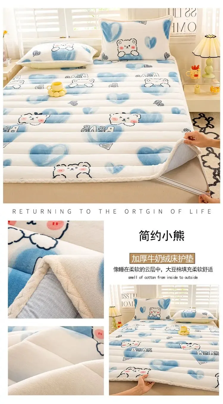 1pc Foldable Plush Tatami Floor Bed Mat Bedsheet Winter Milk Flannel Warm Soft Mattress Toppers Home Dormitory Bunk Bedspread