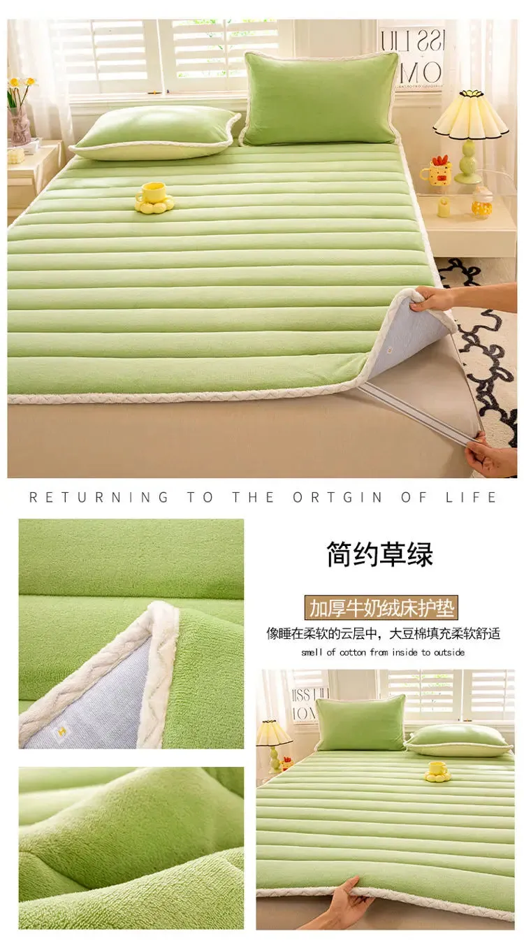 1pc Foldable Plush Tatami Floor Bed Mat Bedsheet Winter Milk Flannel Warm Soft Mattress Toppers Home Dormitory Bunk Bedspread