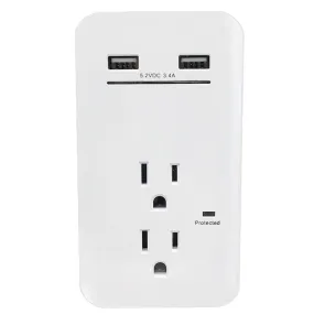 2 Outlet Power Tap - 450J Surge protection, 2 Fast Charge USB Port - White