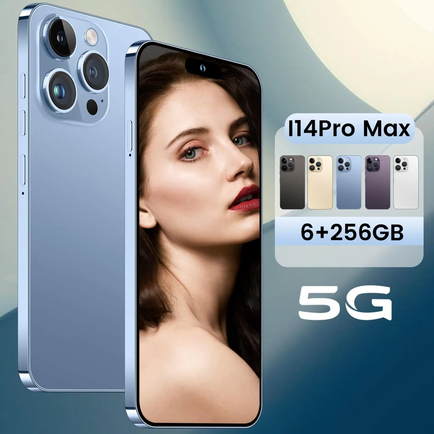 A SLICE RED I14 Pro Max Unlocked Cell Phone,Long Battery Life 6.82" HD Screen Unlocked Phones,Android13 6 256GB Smartphone with 128G Memory Card,Dual SIM/Fingerprint Lock/Face ID/GPS(Blue)