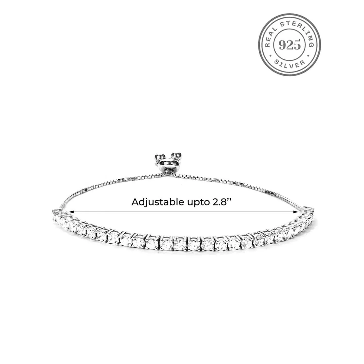 Adjustable single line 3mm solitaire CZ 925 Silver Bracelet  | With Certificate of Authenticity and 925 Hallmark