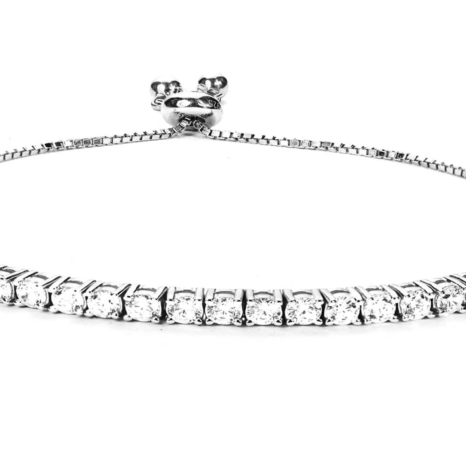 Adjustable single line 3mm solitaire CZ 925 Silver Bracelet  | With Certificate of Authenticity and 925 Hallmark