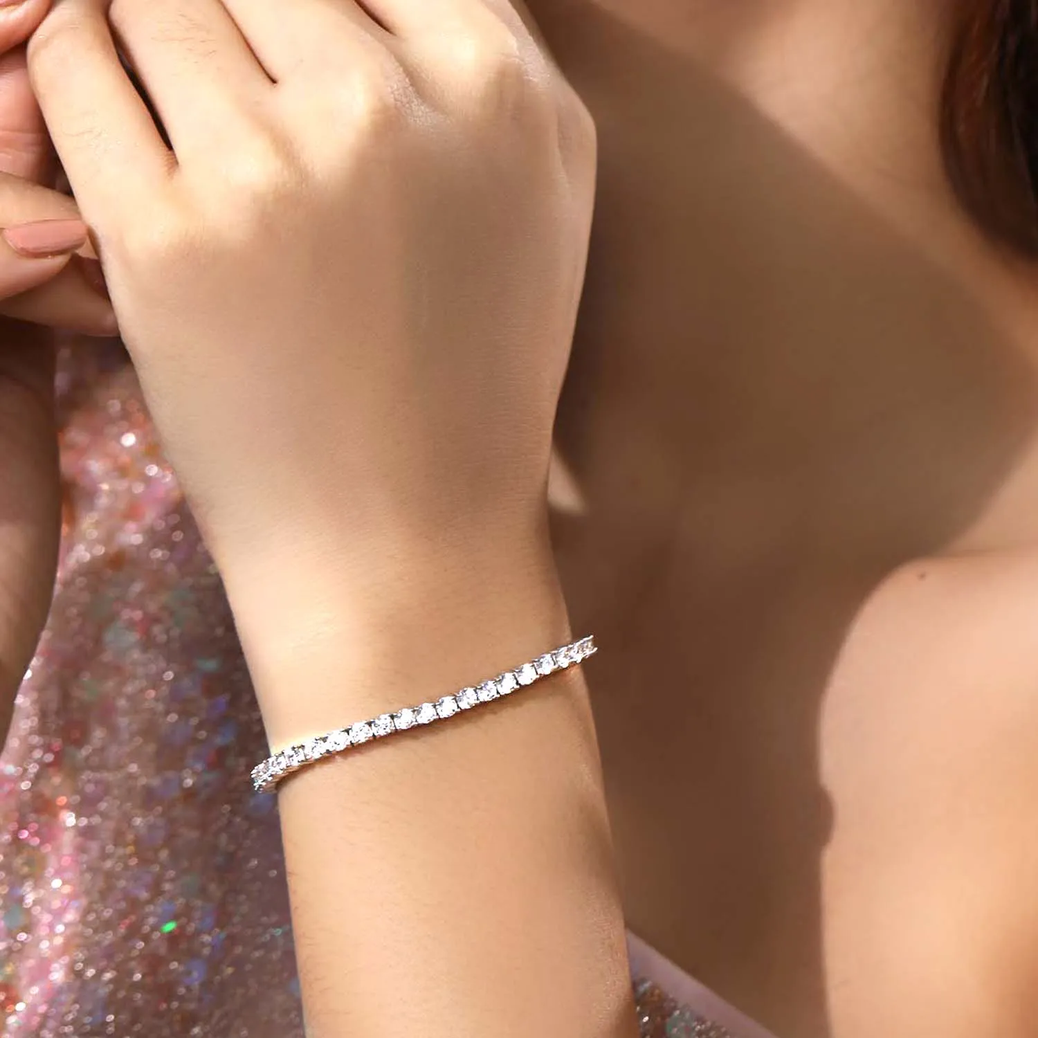 Adjustable single line 3mm solitaire CZ 925 Silver Bracelet  | With Certificate of Authenticity and 925 Hallmark