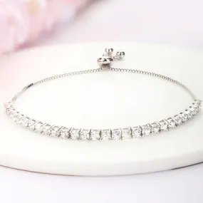 Adjustable single line 3mm solitaire CZ 925 Silver Bracelet  | With Certificate of Authenticity and 925 Hallmark
