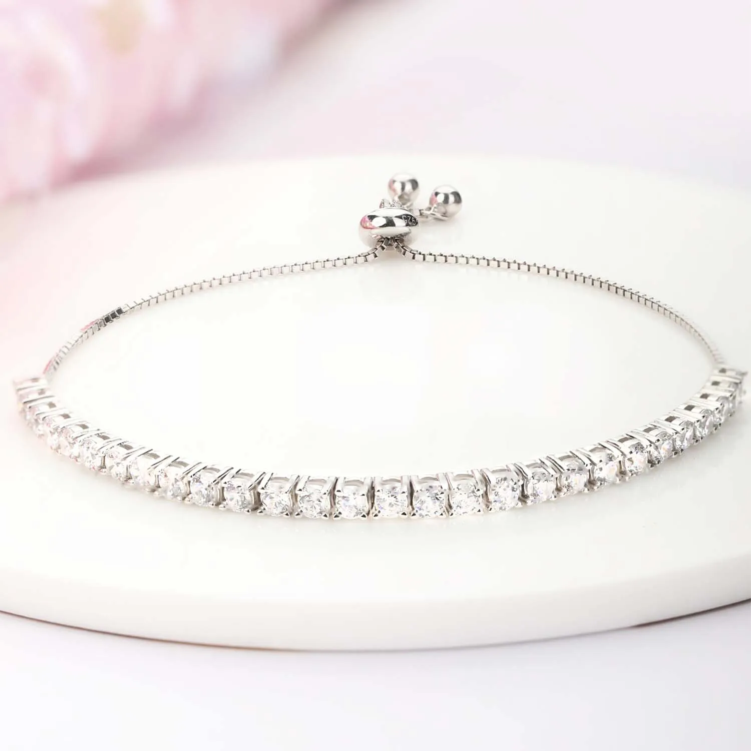 Adjustable single line 3mm solitaire CZ 925 Silver Bracelet  | With Certificate of Authenticity and 925 Hallmark