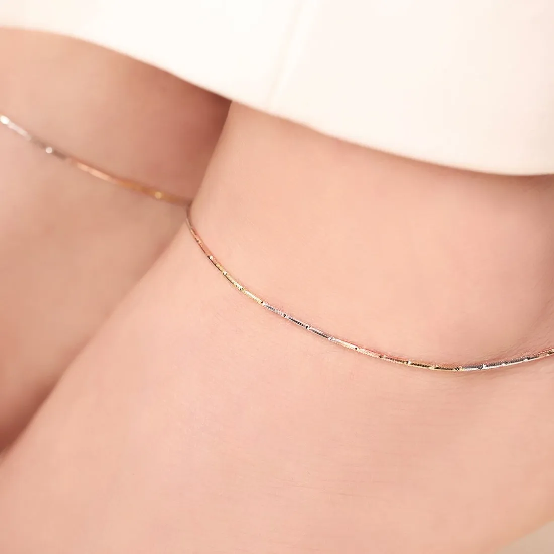 Adorable Triple Tone 925 Sterling Silver Anklet