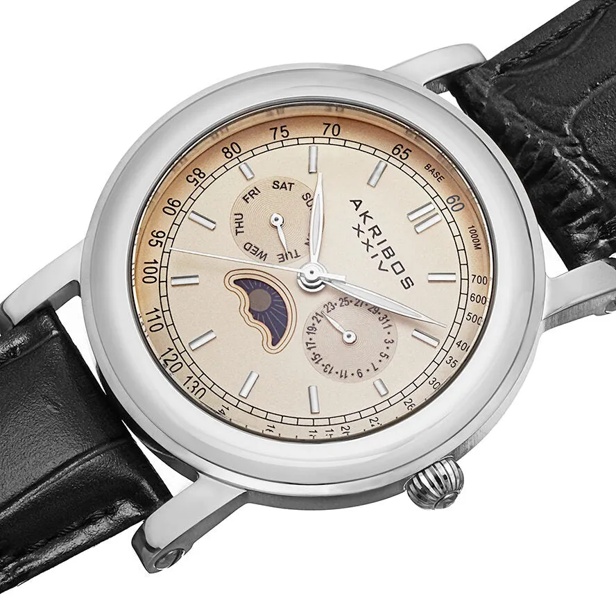 Akribos XxivCream Dial Black Leather Men's Watch AK632SSW