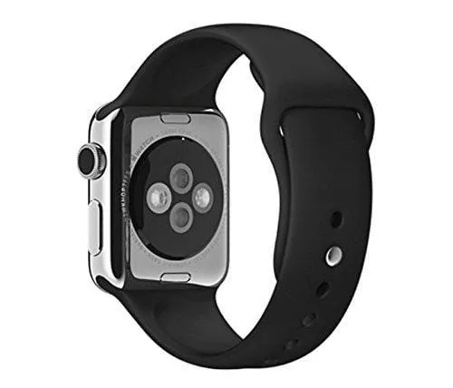 Apple Watch 42mm Stainless Steel Case w/ Black Sports Band (Renewed)