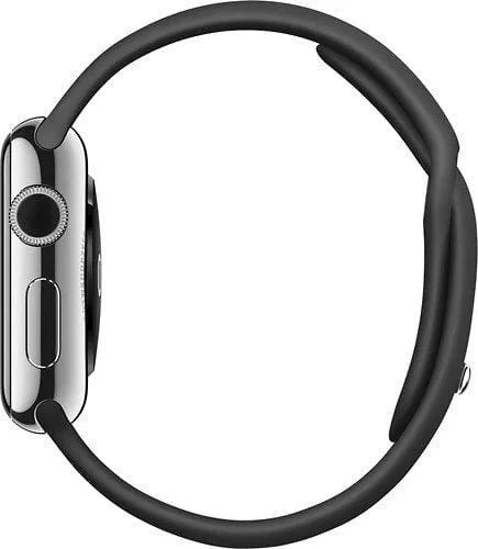 Apple Watch 42mm Stainless Steel Case w/ Black Sports Band (Renewed)