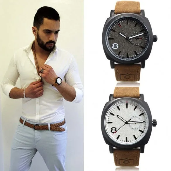 Army Military Style Men's Watches Leather Strap Quartz Watch Wrist Watch