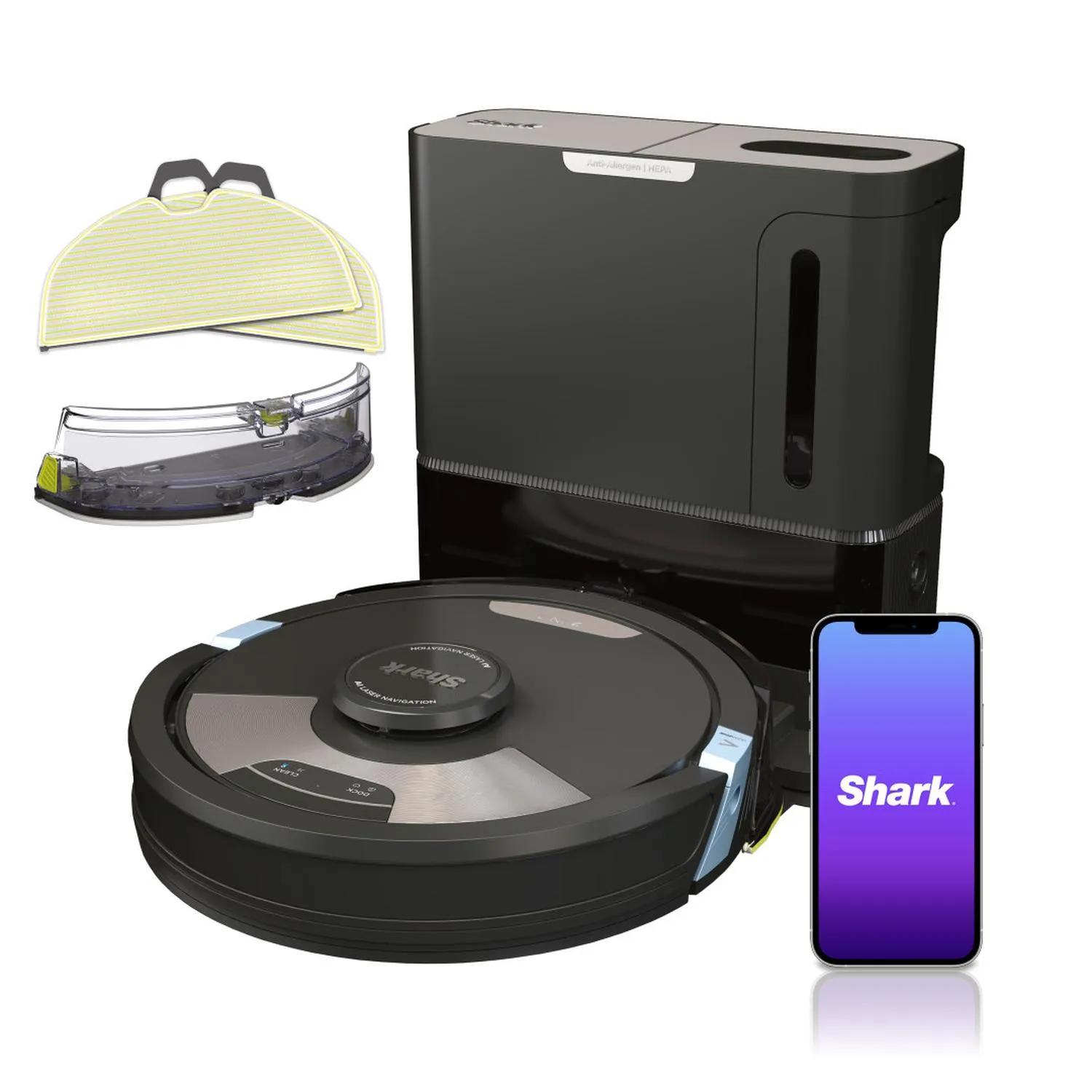 Aspiradora Robot con sistema de autovaciado - Shark Matrix Plus 2 en 1, Negro con gris, RV2620WAMX
