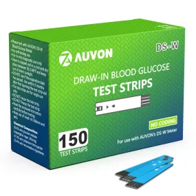 AUVON I-QARE DS-W Draw-in Blood Glucose Test Strips (150 Count) for use with AUVON DS-W Diabetes Sugar Testing Meter (No Coding Required, 2 Box of 75 Each) 75 Count (Pack of 2)