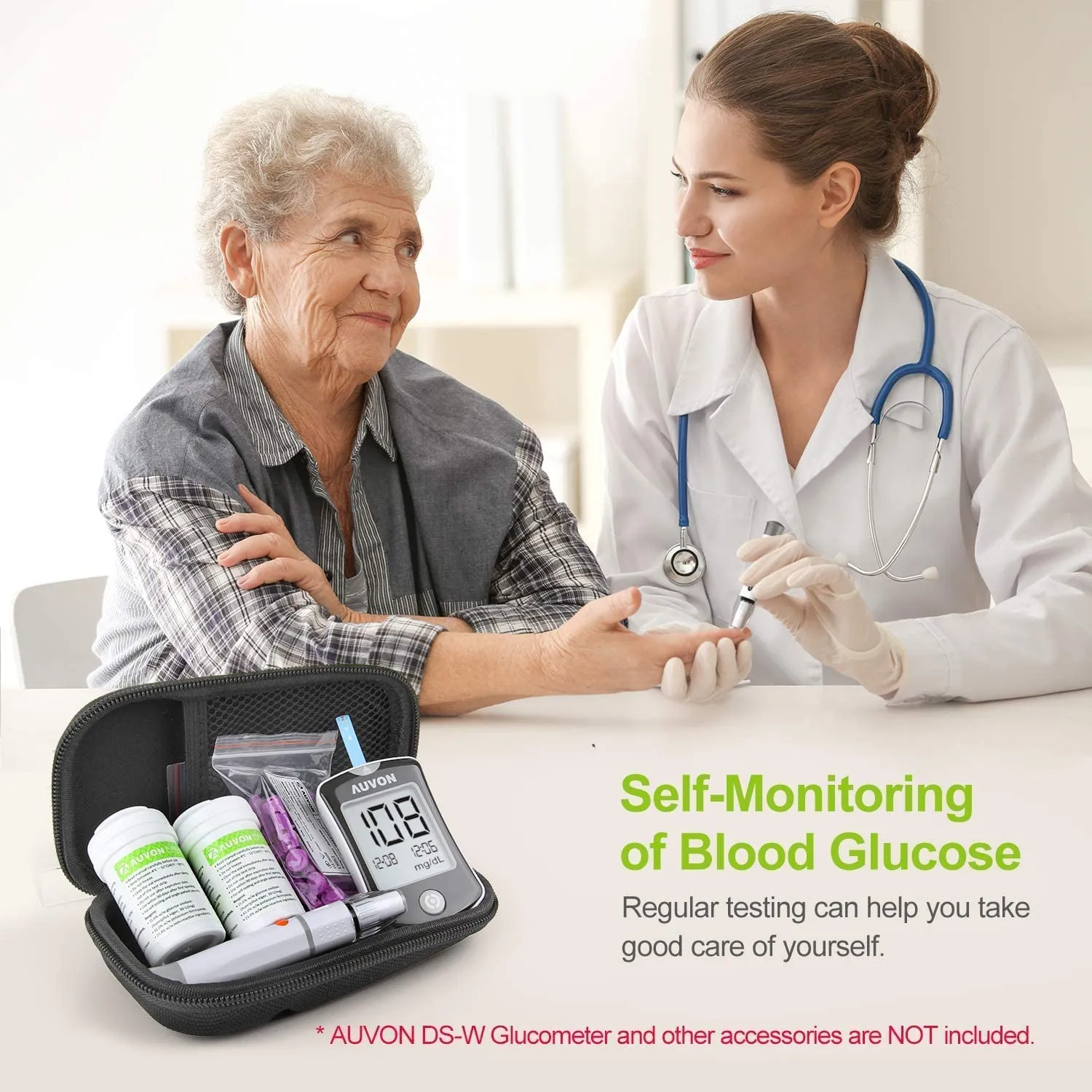AUVON I-QARE DS-W Draw-in Blood Glucose Test Strips (200 Count) for use with AUVON DS-W Diabetes Sugar Testing Meter (No Coding Required, 4 Box of 50 Each) 200 Count