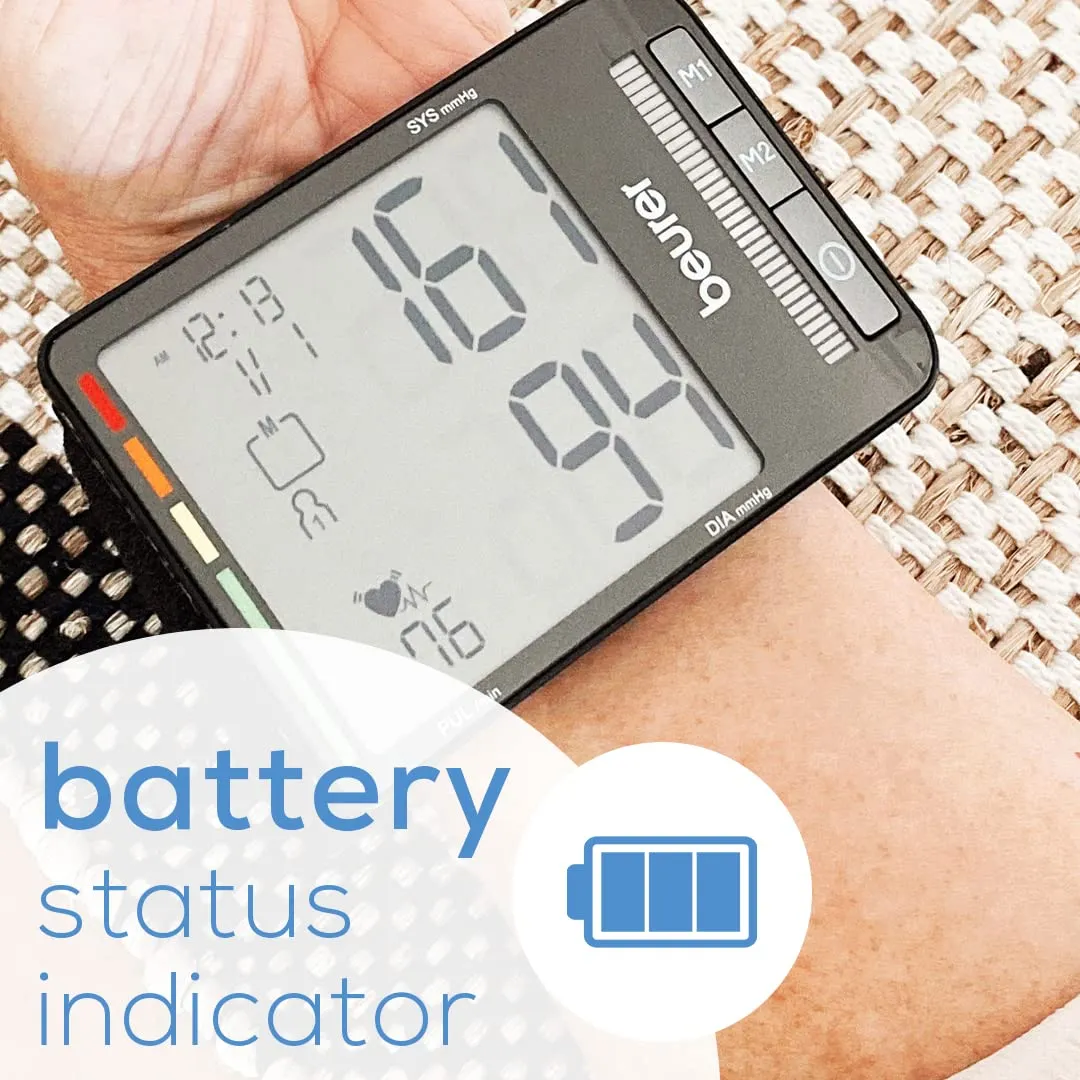 Beurer BC81 Wrist Blood Pressure Monitor – XL Display, Arrhythmia Detection, 120 Memory Sets – XL Blood Pressure Cuff Wrist for Home Use, Automatic Blood Pressure Machine with Storage Case, Batteries