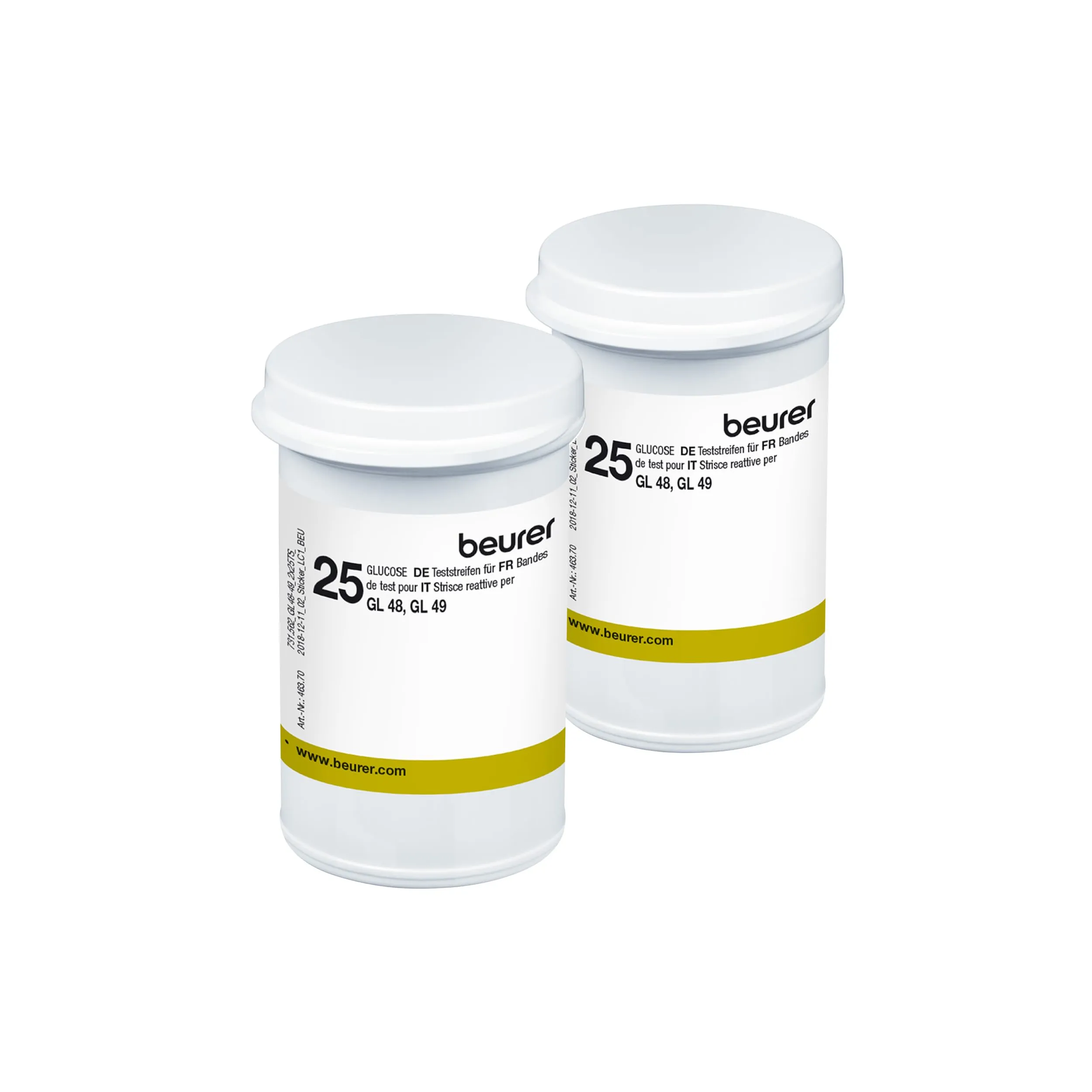 Beurer blood sugar test strips for use with GL 48 and GL 49, 50 pieces (2 x can of 25), suitable for personal use, tested test strip quality