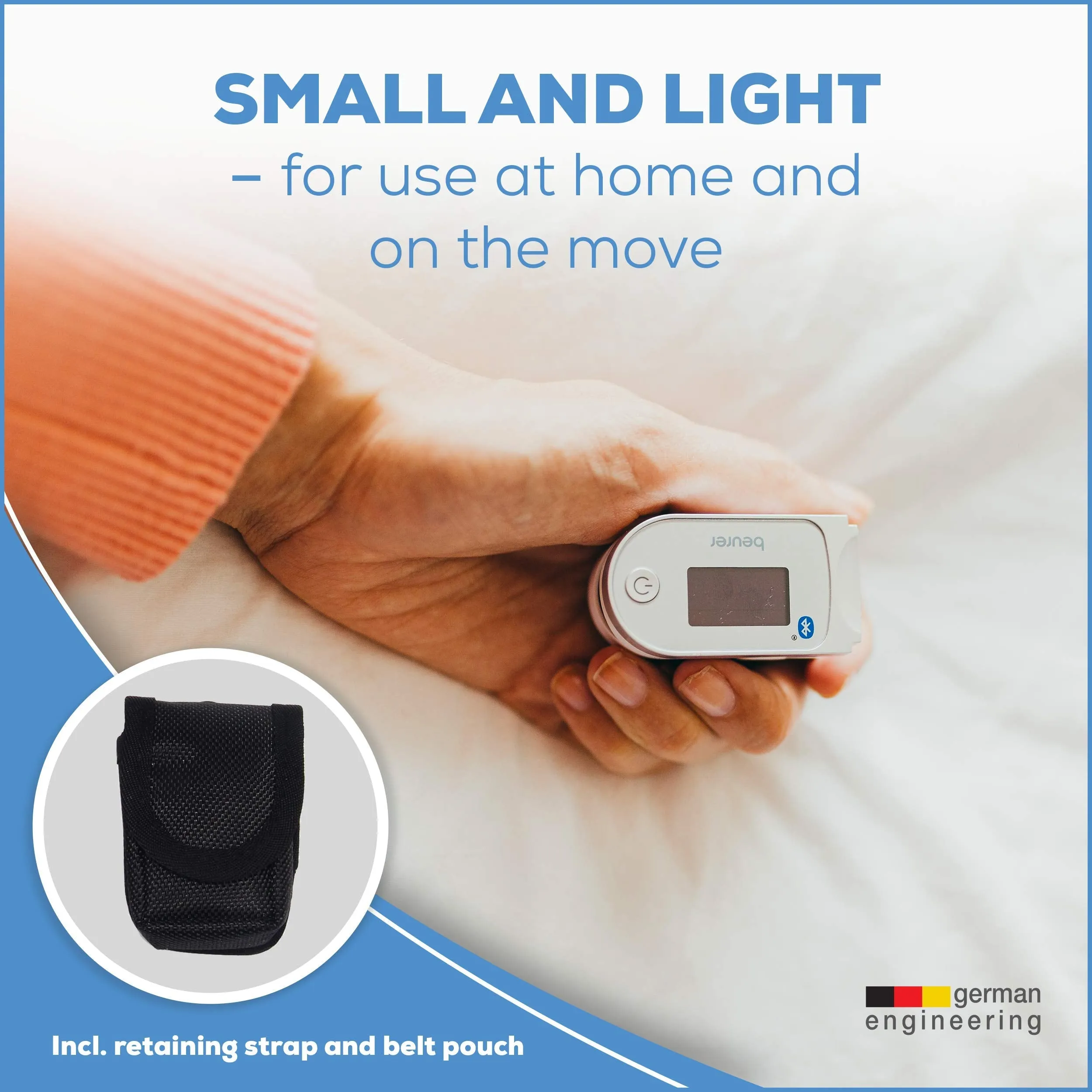 Beurer Bluetooth Digital fingertip Pulse Oximeter, Blood Oxygen Saturation & Pulse Rate Monitor with Accessories, 1 Count
