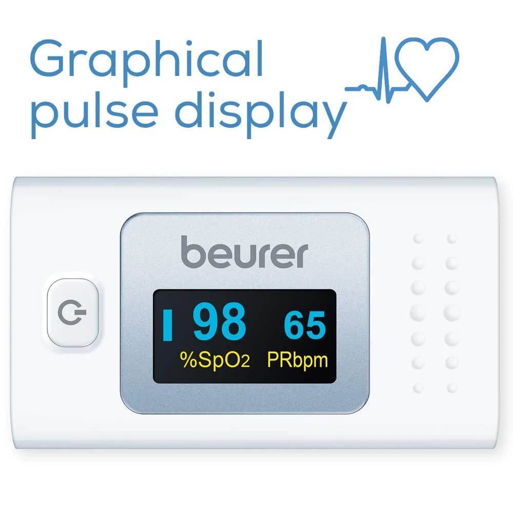 Beurer PO35 Pulse Oximeter, Determination of Heart Rate and Arterial Oxygen Saturation for Those with Medical Conditions White Single