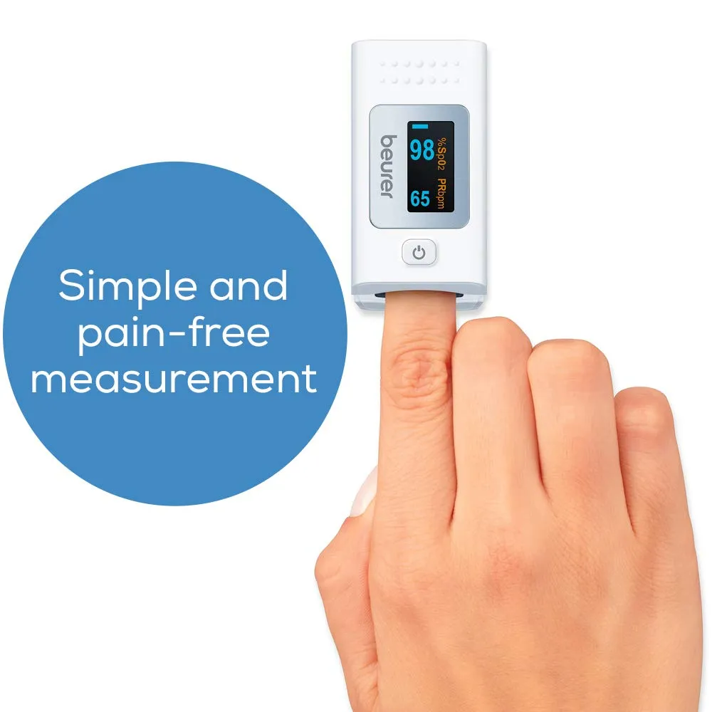 Beurer PO35 Pulse Oximeter, Determination of Heart Rate and Arterial Oxygen Saturation for Those with Medical Conditions White Single