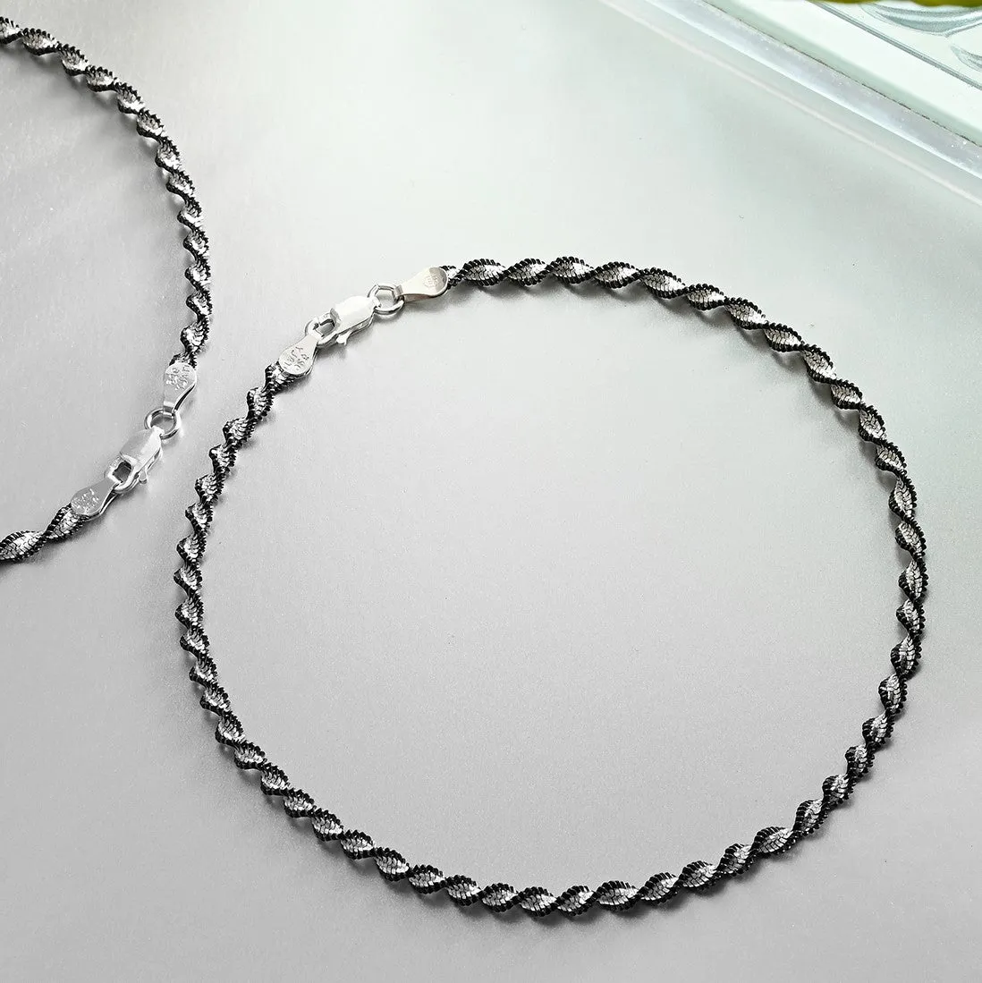 Black Twisted Weave 925 Sterling Silver Anklet