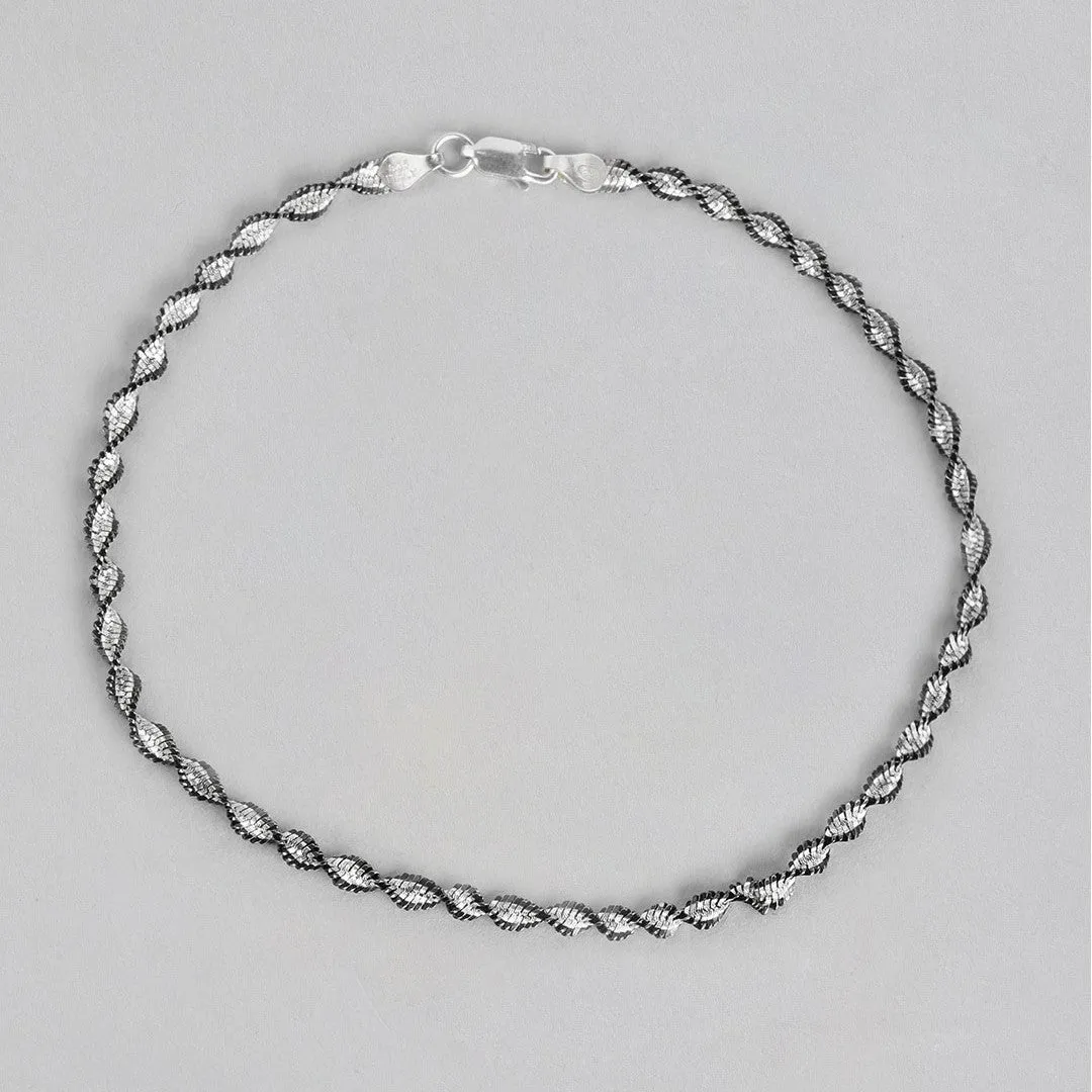 Black Twisted Weave 925 Sterling Silver Anklet