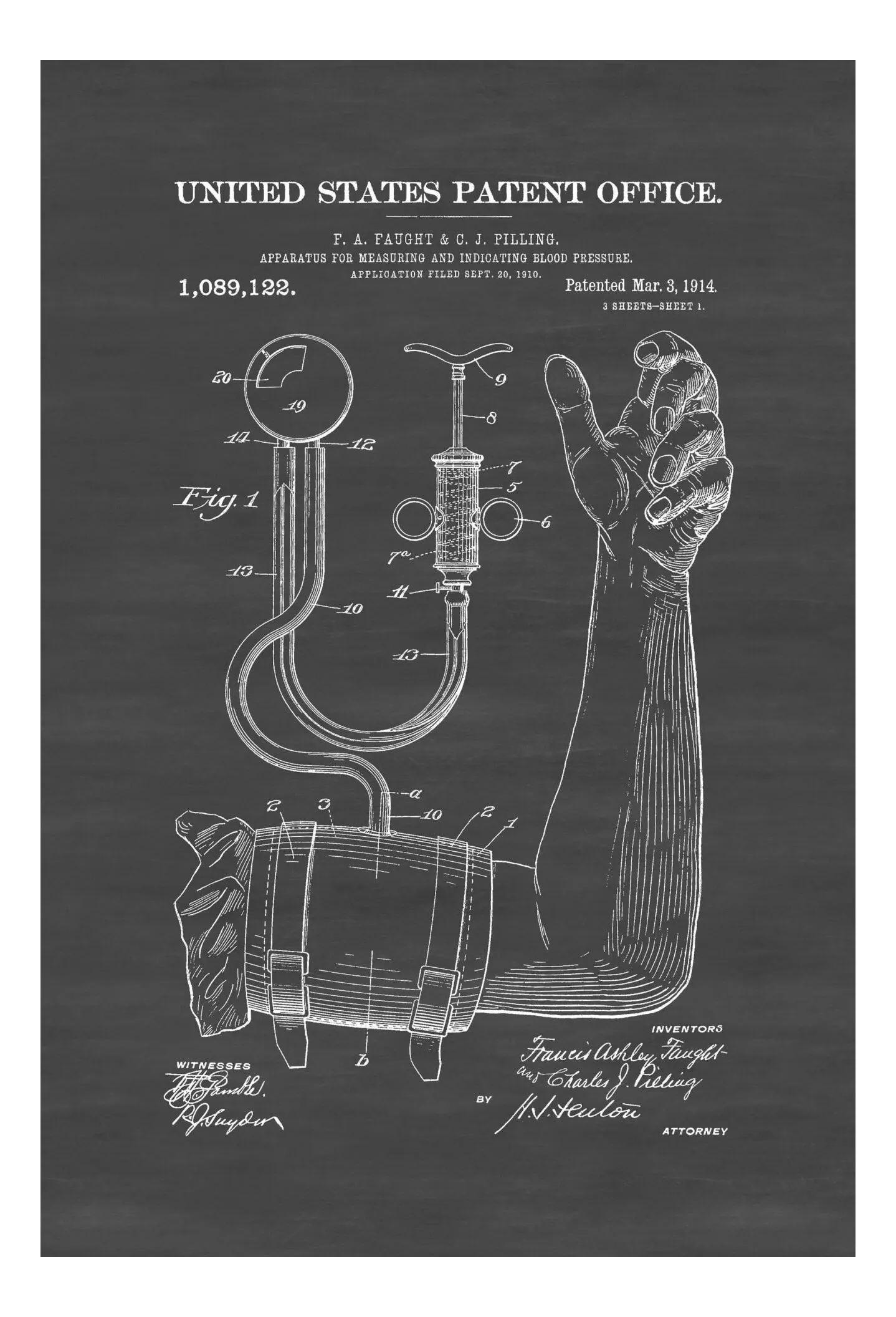 Blood Pressure Monitor Patent 1914 - Doctor Office Decor, Nurse Gift, Medical Art, Medical Decor, Patent Print, Sphygmomanometer Patent