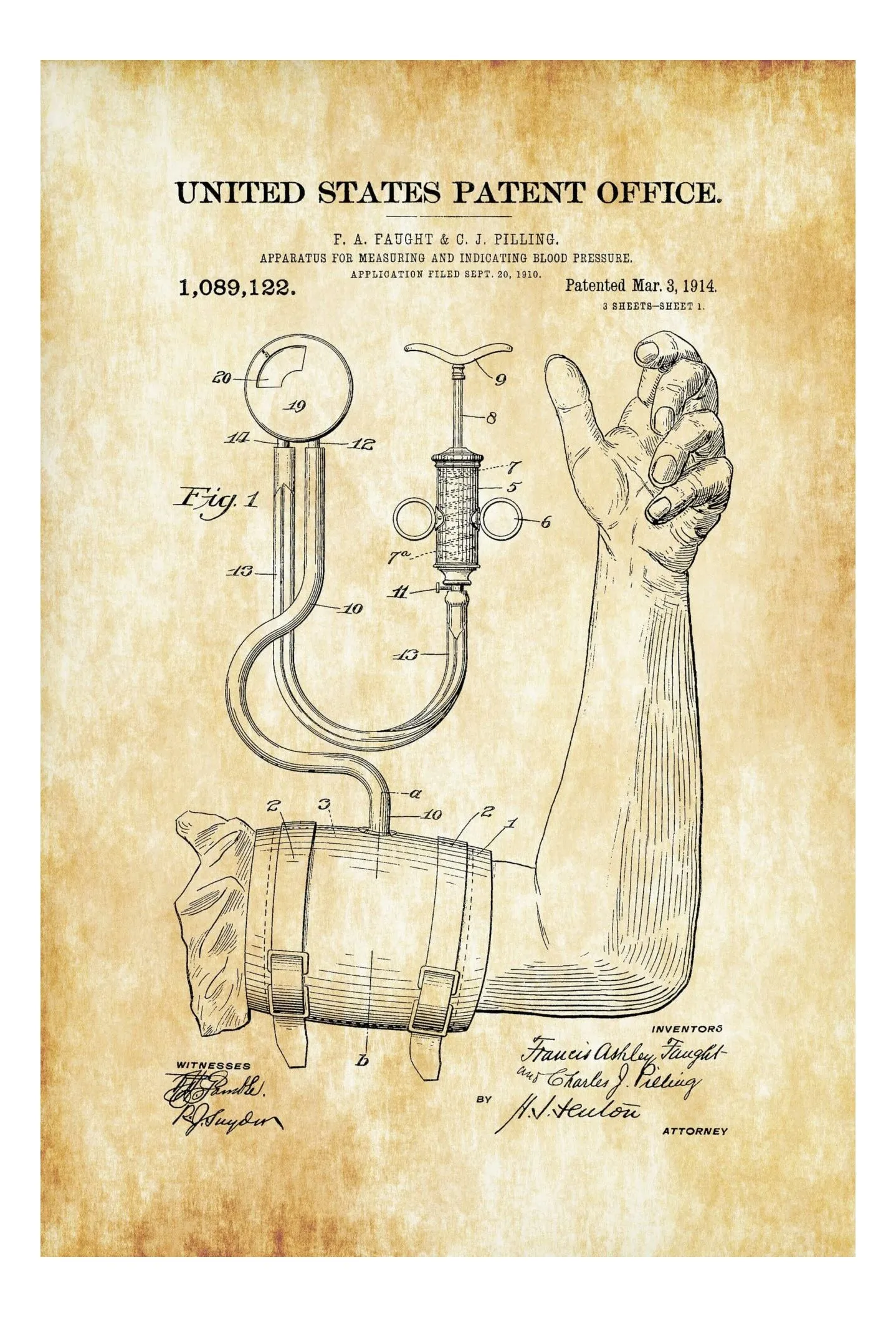 Blood Pressure Monitor Patent 1914 - Doctor Office Decor, Nurse Gift, Medical Art, Medical Decor, Patent Print, Sphygmomanometer Patent