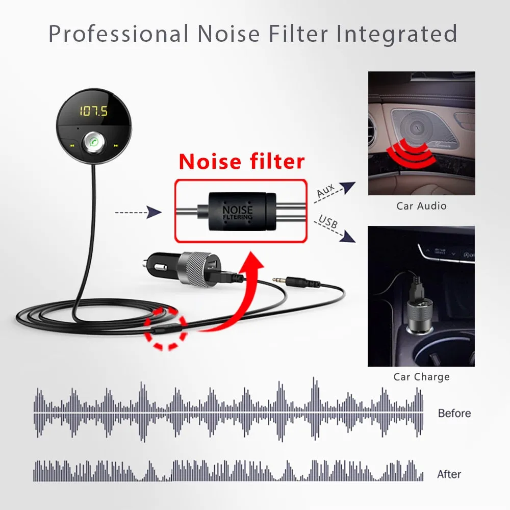 Bluetooth AUX Handsfree Car Kit Receiver Wireless Hands Free Carkit Adapter For Auto SpeakerPhone 3.5mm Jack FM Transmitter