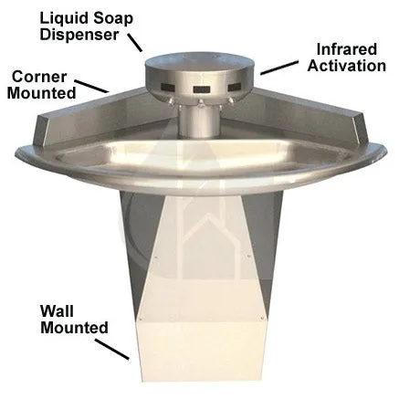 Bradley SN2013 Sentry Washfountain, 54", Corner Mount, IR Activated, B Drain