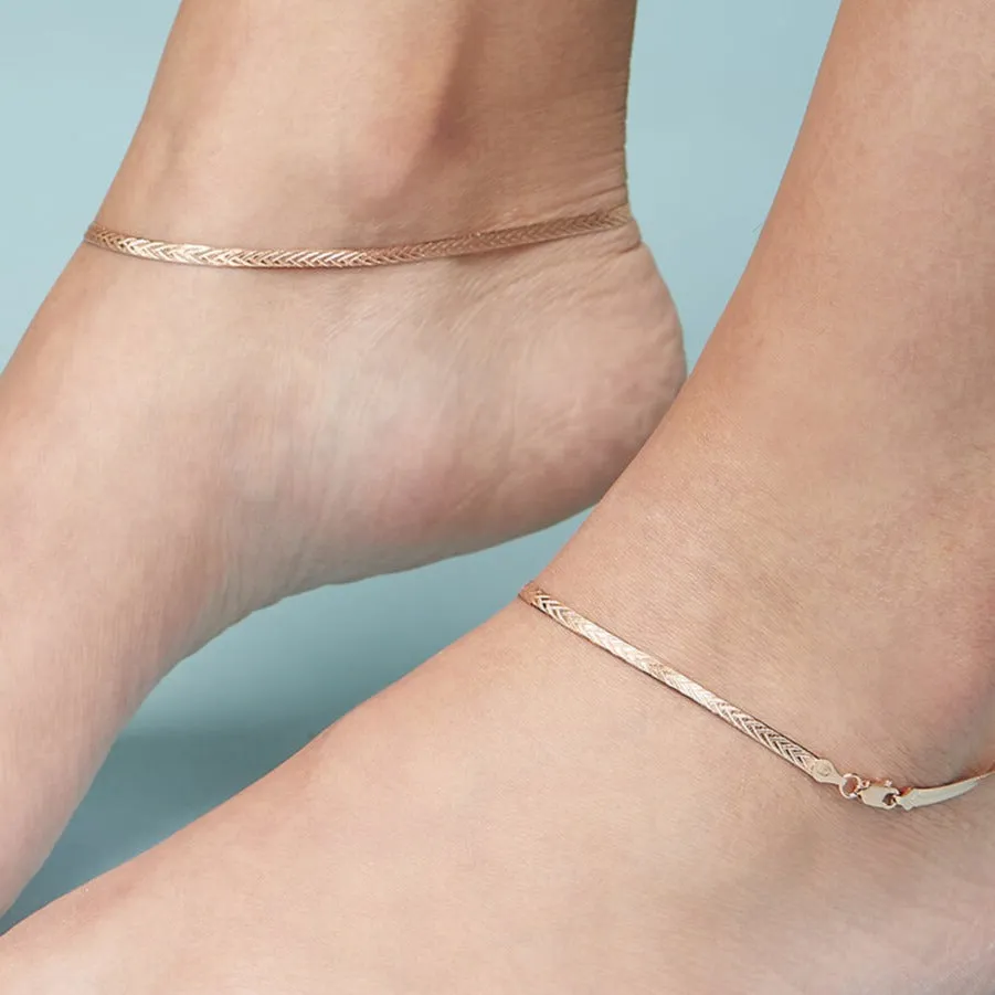 Braided 925 Silver Anklet in Rose Gold