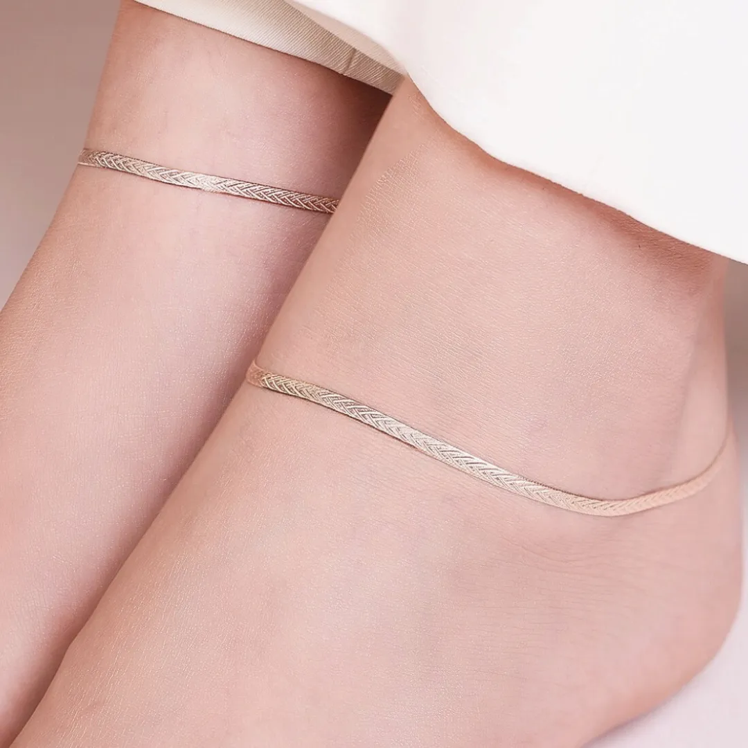 Braided 925 Silver Anklet in Rose Gold