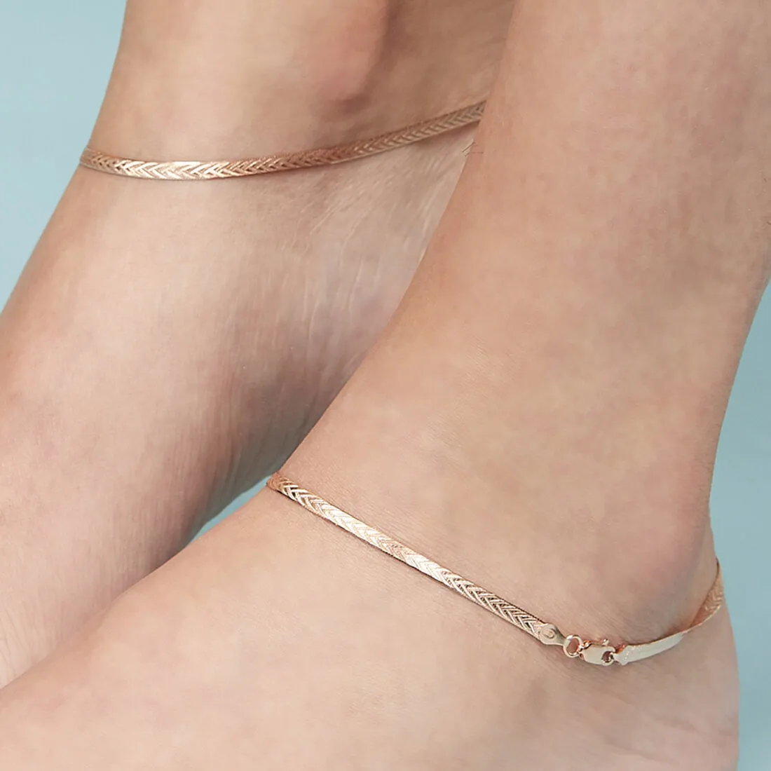 Braided 925 Silver Anklet in Rose Gold