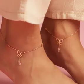 Butterfly Rose Gold Plated 925 Sterling Silver Charm Anklet