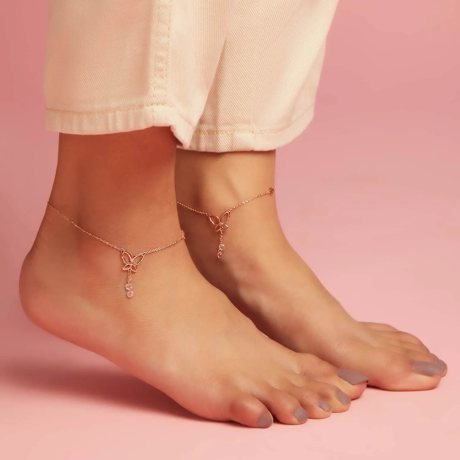 Butterfly Rose Gold Plated 925 Sterling Silver Charm Anklet