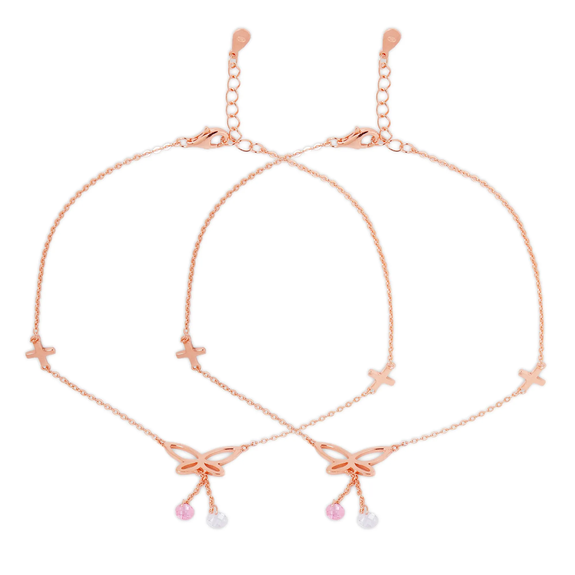 Butterfly Rose Gold Plated 925 Sterling Silver Charm Anklet