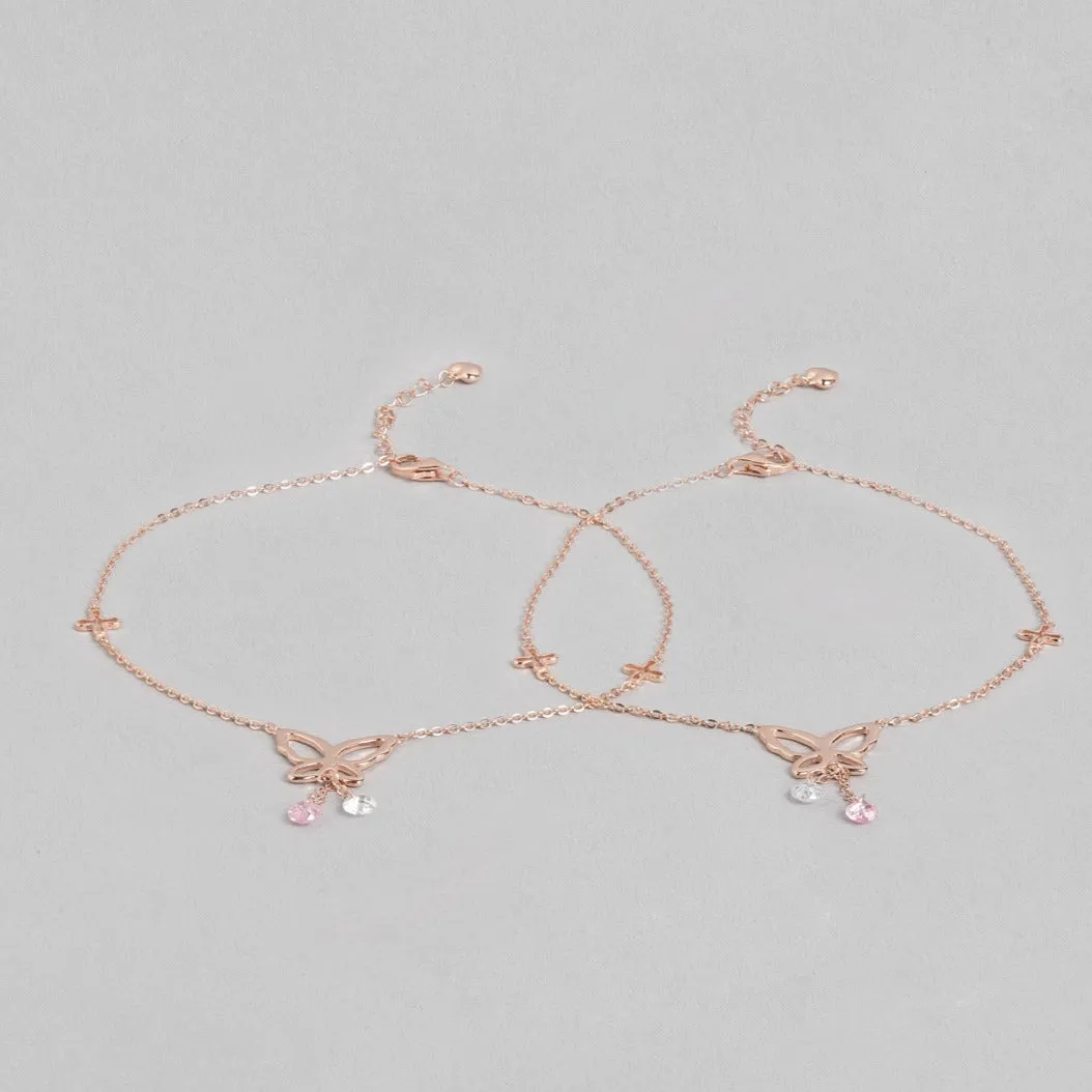 Butterfly Rose Gold Plated 925 Sterling Silver Charm Anklet