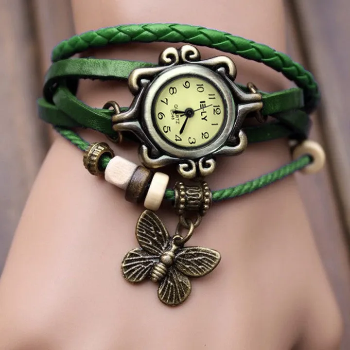 Butterfly Wrap Leather Bracelet Wrist Watch