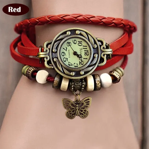 Butterfly Wrap Leather Bracelet Wrist Watch