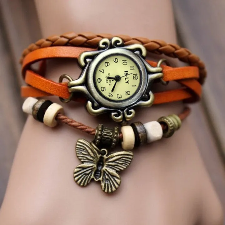 Butterfly Wrap Leather Bracelet Wrist Watch