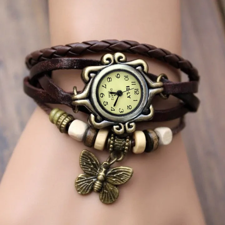 Butterfly Wrap Leather Bracelet Wrist Watch