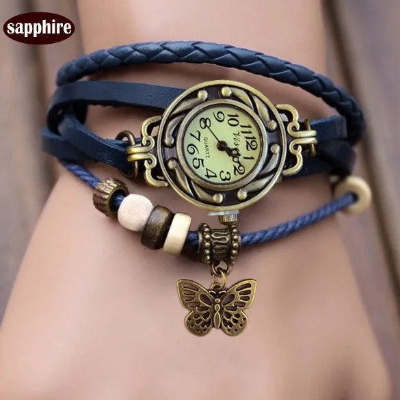 Butterfly Wrap Leather Bracelet Wrist Watch