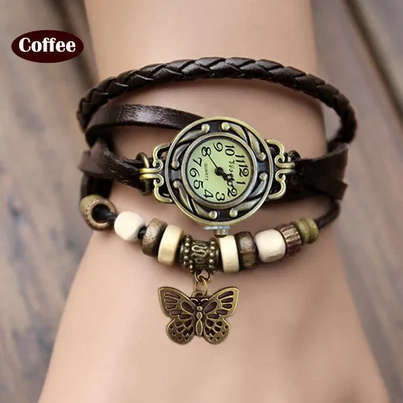 Butterfly Wrap Leather Bracelet Wrist Watch