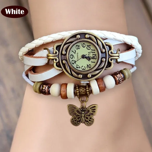 Butterfly Wrap Leather Bracelet Wrist Watch