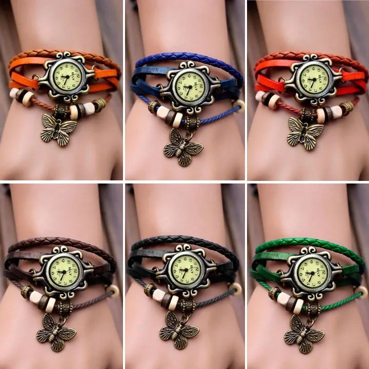Butterfly Wrap Leather Bracelet Wrist Watch
